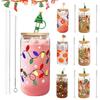 Меняющая цвет Рождественская стеклянная кружка с крышкой, соломинкой и щеткой, многоразовая стеклянная кружка для кофе со льдом, милые рождественские украшения для вечеринки для мамы, для нее