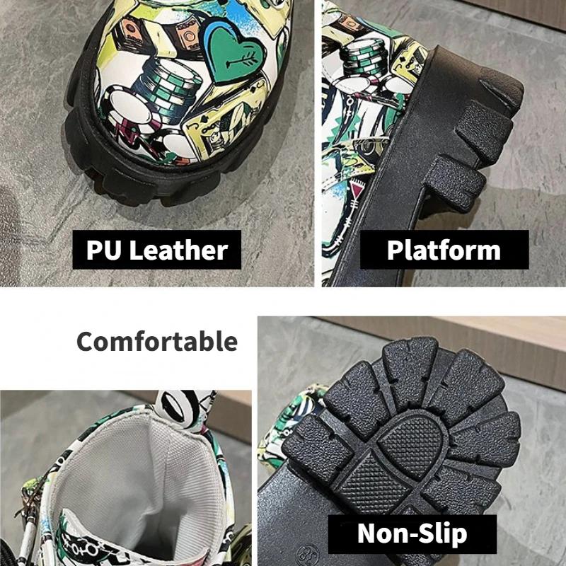 Женские ботильоны на толстой подошве, модная женская обувь с принтом, высококачественные нескользящие мотоциклетные ботинки, новые женские ботинки в готическом стиле