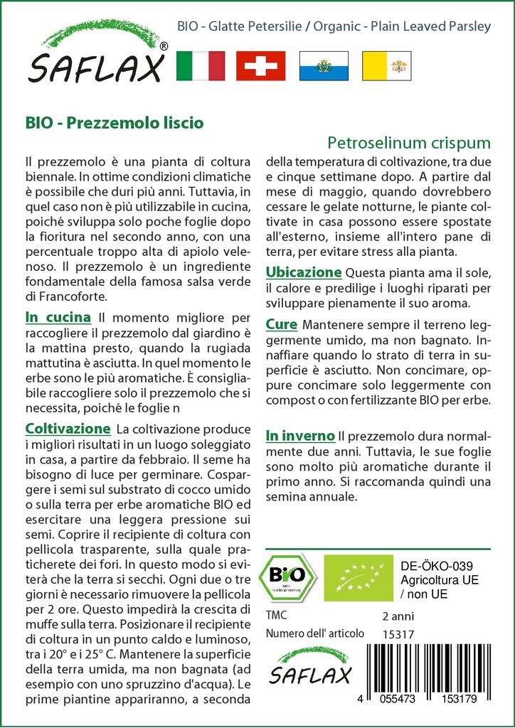 SAFLAX Garden in the Bag - Органическая - Петрушка с простыми листьями - 600 семян - С субстратом в подходящем стоячем пакете - Petroselinum Crispum