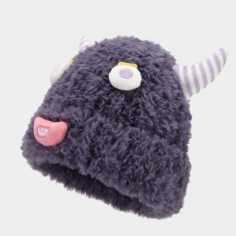 Autumn and winter creative funny horn cartoon knitted hat new big head circumference thermal hat festive atmosphere decorative hat