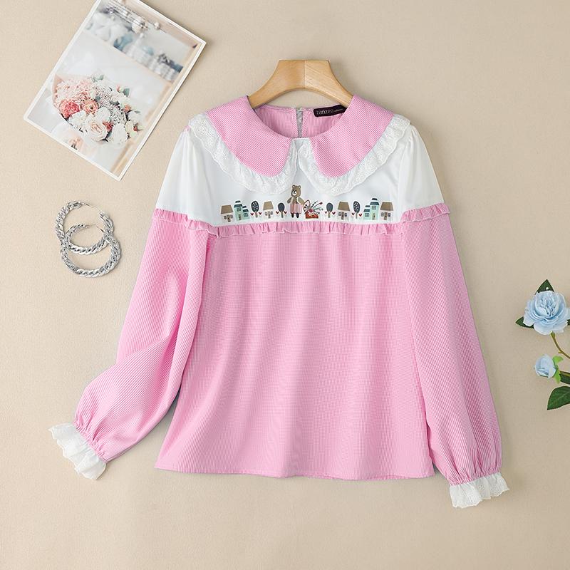 ZANZEA Женская повседневная блузка с длинным рукавом и воротником-стойкой в стиле пэчворк