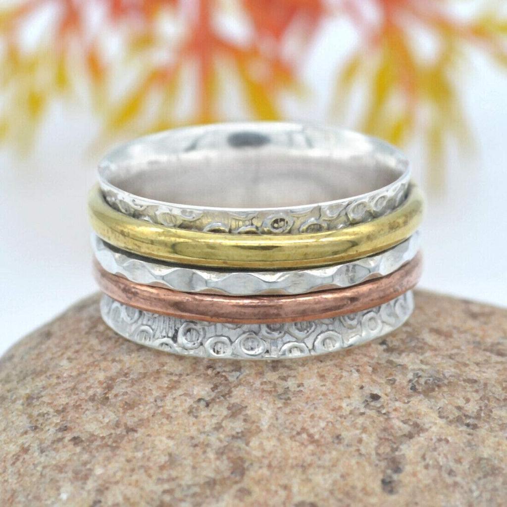 Серебро 925 пробы, Трехцветное кольцо, Дизайнерское кольцо ручной работы, Кольцо в стиле бохо, Серебряные украшения, Кольцо в стиле бохо, Кольцо унисекс, Заявление о кольце