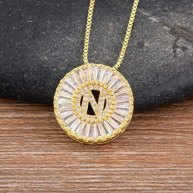 Nidin Name Initials A-Z 26 Zircon Letters Necklace Gold Color Alphabet Clavicle Chain Choker For Women Pendant Collar Jewelry