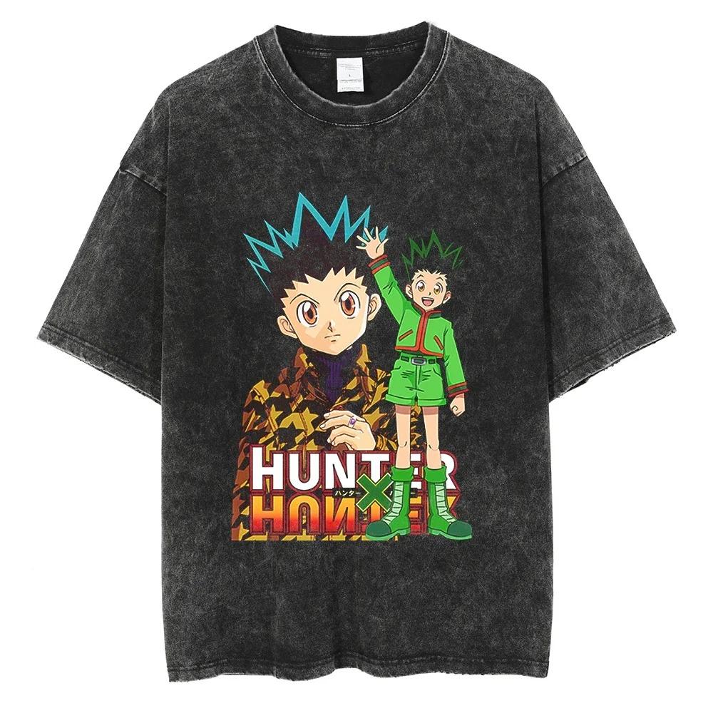 Hunter x Hunter Гон и Киллуа Классические Персонажи Винтажная Стирка Оверсайз Футболка | Унисекс Аниме Уличная Одежда Футболка