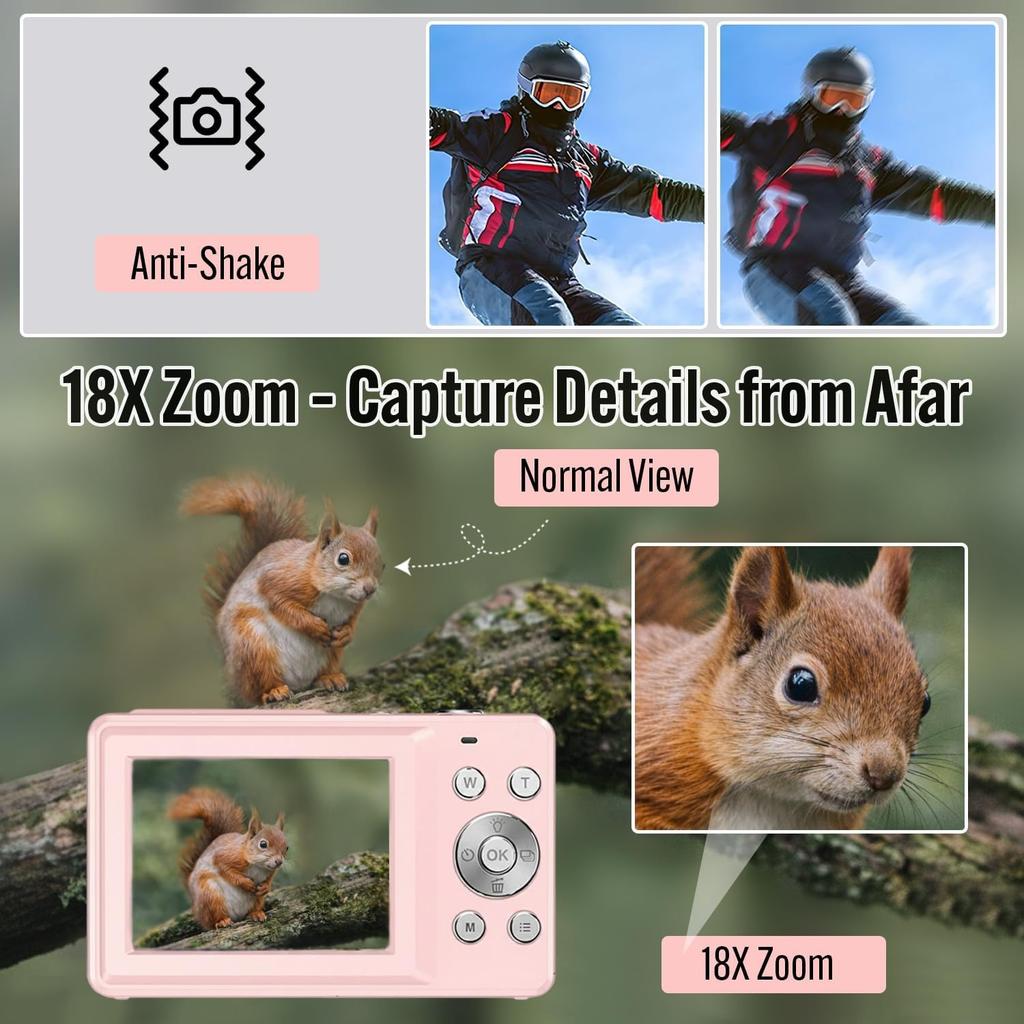 4K 48MP digital camera for teens with autofocus and dual-screen selfie feature – 18x zoom, built-in fill light