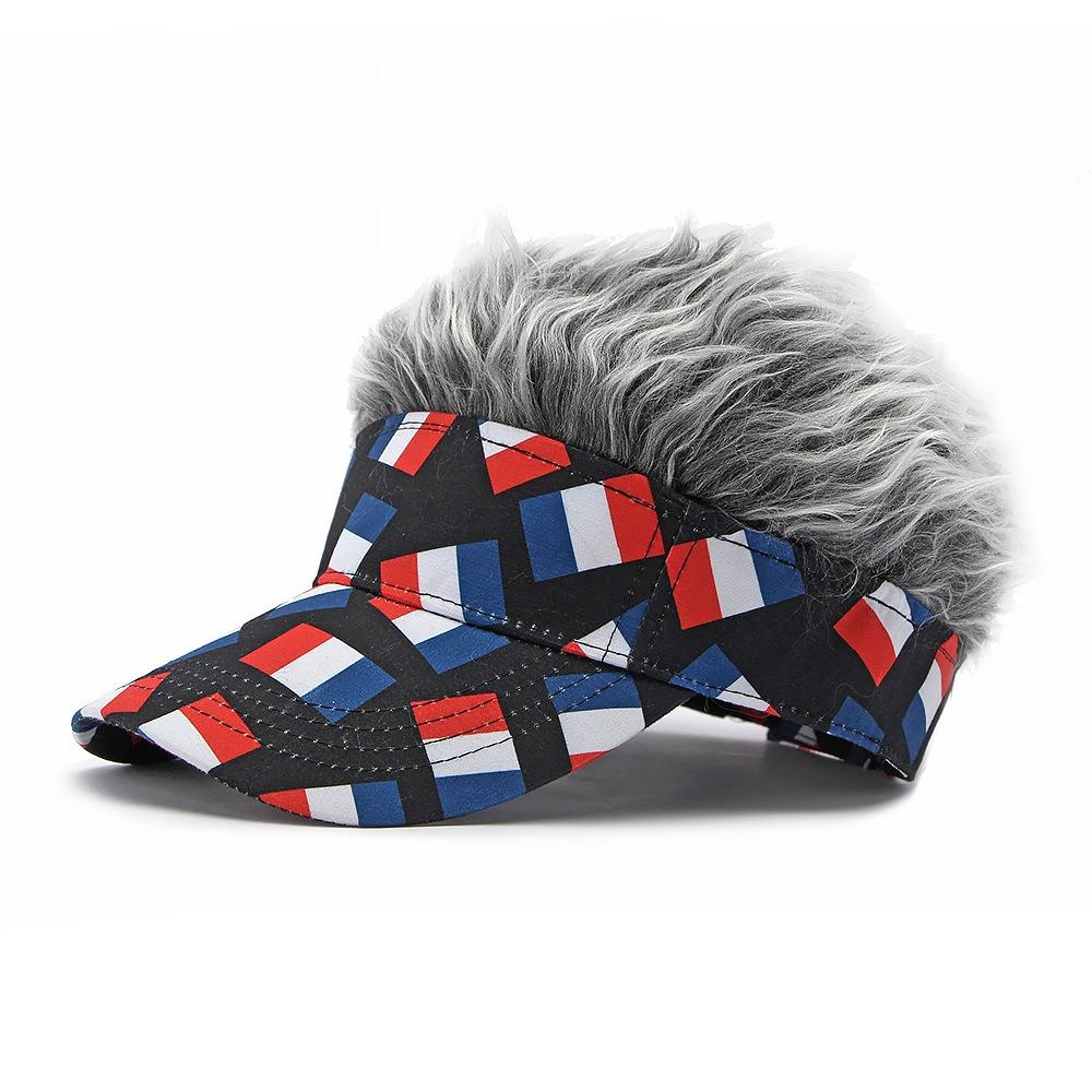 Patriotic Country Flag Visor Cap, Funny Sports Party Hat, Hairy Fan Cap for Fans and Outdoor Events