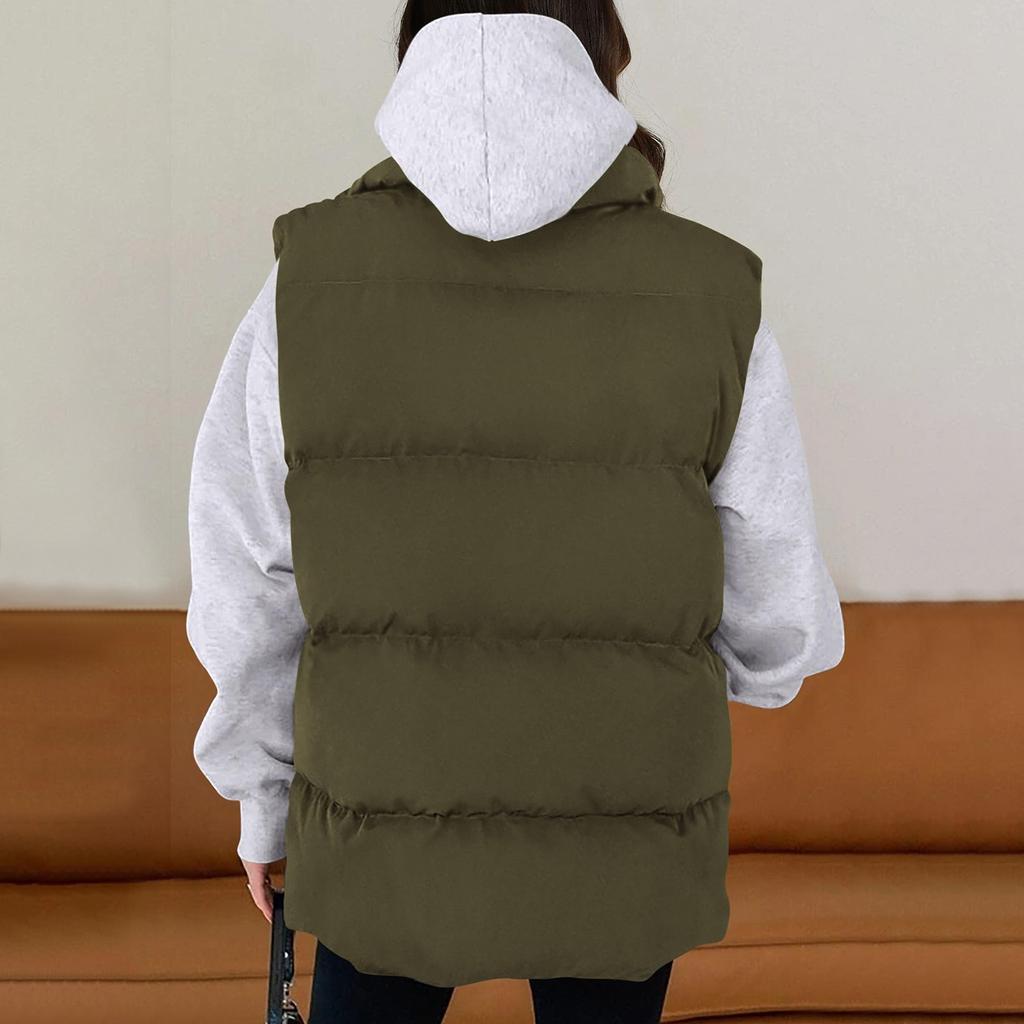 Женская мода осень жилеты повседневные без рукавов воротник стойка застежка куртка пальто теплая зимняя верхняя одежда