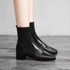 Warm Women Boots Slip-on Square Toe New Autumn Knitted Elastic Woman Short Boots Fashion Ankle Boots Women's Soft Leather Shoes