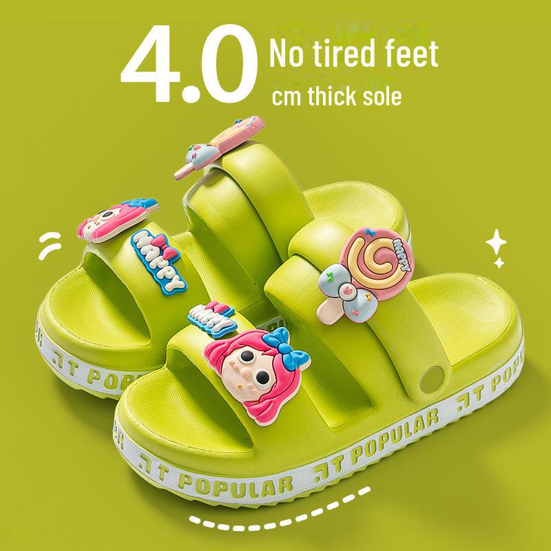 Женские пляжные сандалии с рисунком на толстой подошве, нескользящие, двухсторонняя летняя обувь