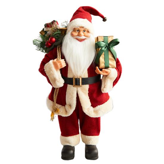 Рождественская фигурка Санты Стоящая фигура Санта-Клауса с мешком подарков и подарочной коробкой Рождественское украшение для праздничной вечеринки Домашний декор