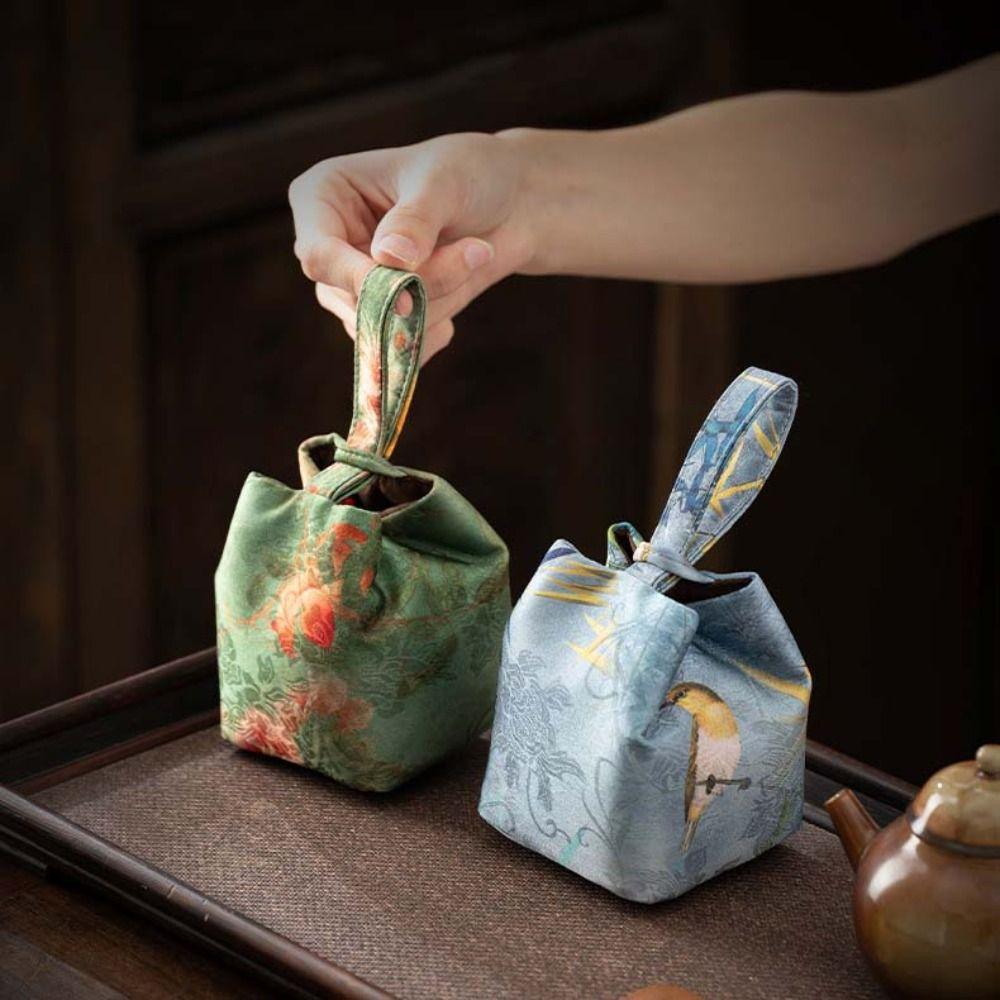 Chinese Style Teaware Storage Bag Print Small Item Pouch Teacup Drawstring Cloth Pouch Festival