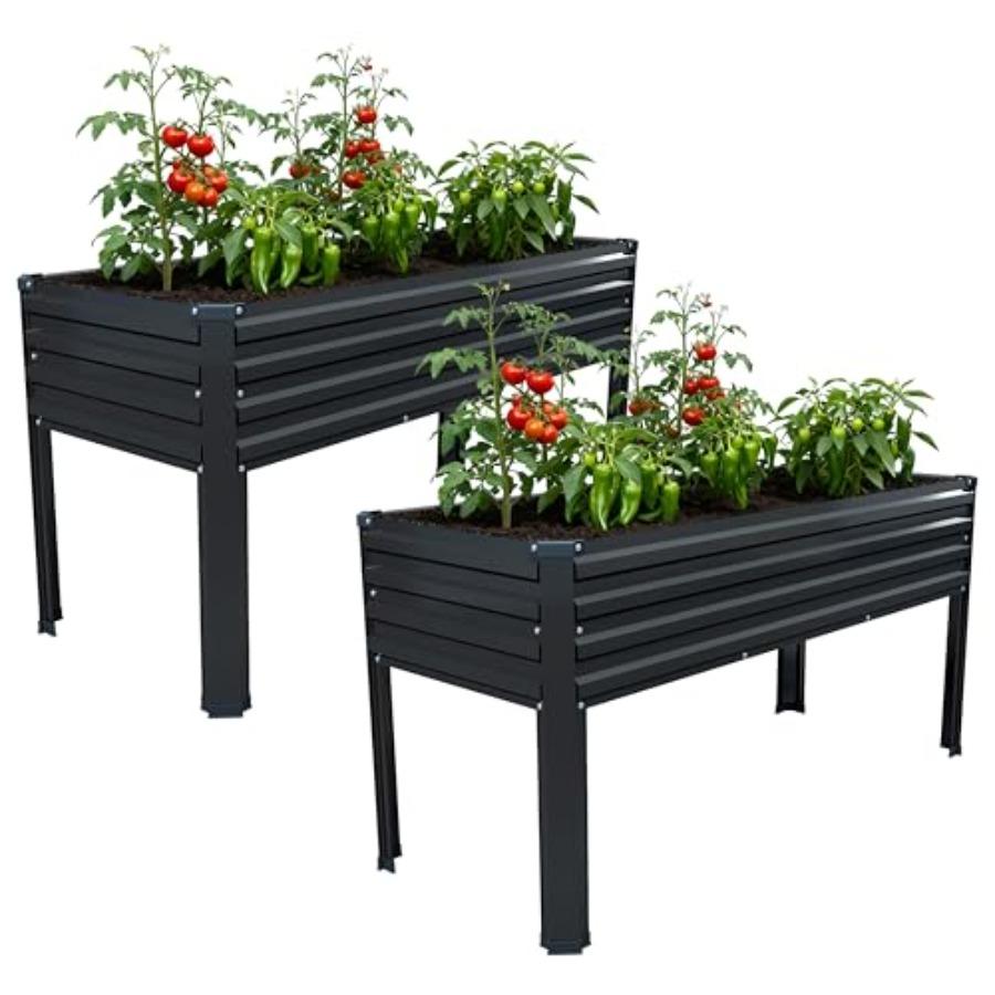 2PCS Galvanized Raised Garden Bed Outdoor with Legs 48×18×32in Metal Elevated Raised Planter Box for Backyard Patio Balcony 300