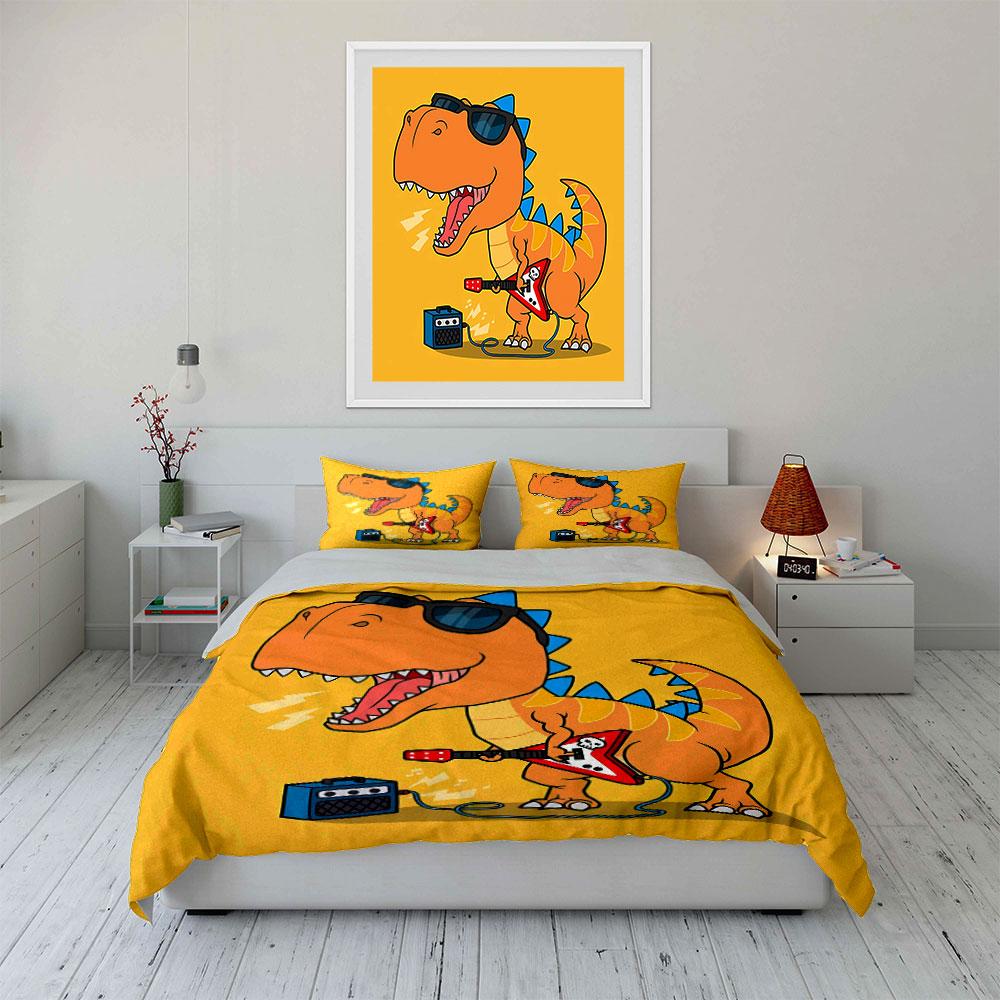 Cool Dinosaur Playing Guitar Bedding Duvet Cover Set Duvet Cover Pillowcases (1*Duvet Cover 2*Pillowcases, without duvet insert)