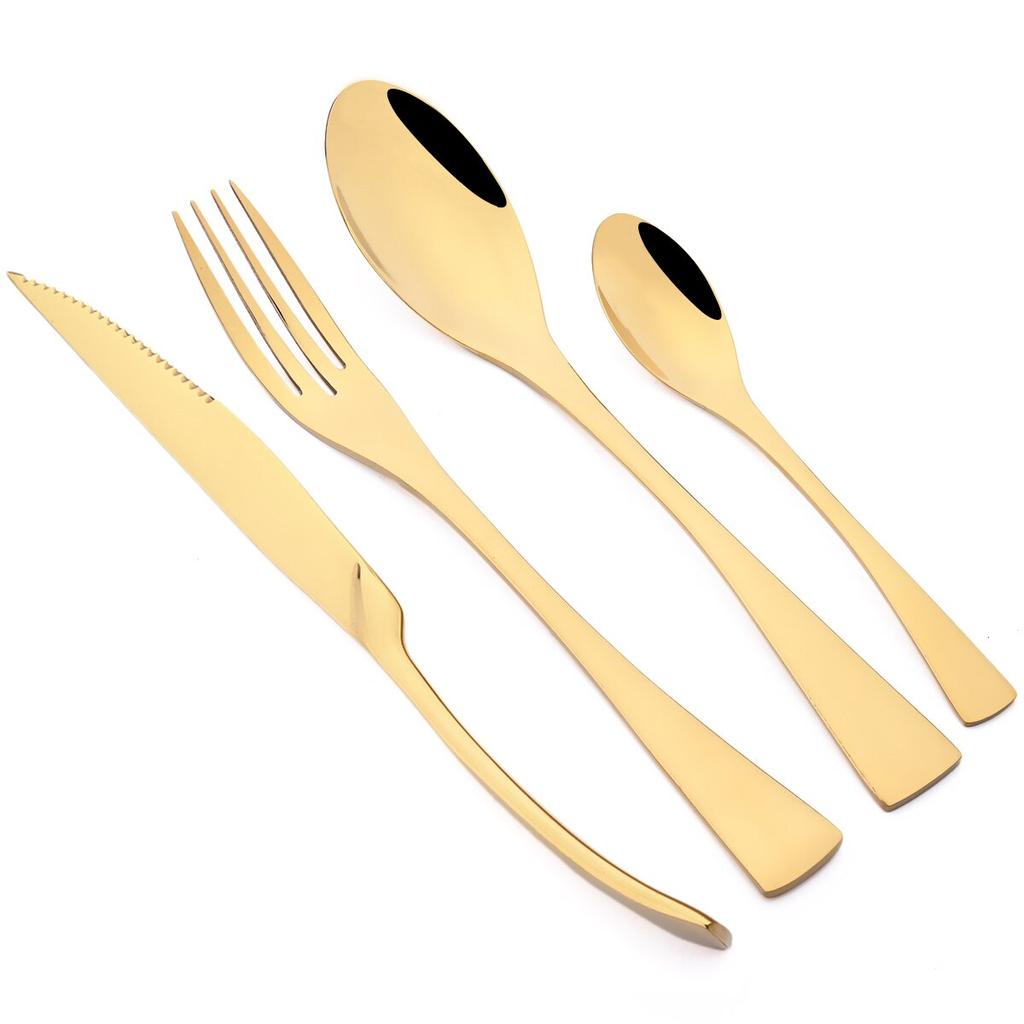 24 шт. золотой набор столовых приборов, набор столовых приборов из блестящей нержавеющей стали, нож для стейка, вилка, кофейная ложка, набор столовых приборов в западном стиле, кухонные столовые приборы