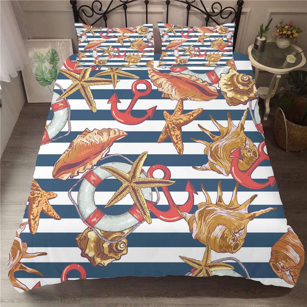 3D Anchor Bedding Set Luxury Quilt and Pillow Case 2/3pcs AU180 * 210 Single/Double Bed Holiday Gift Soft Home Textile