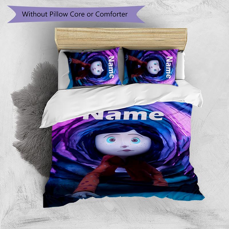 3pcs Coraline3 Cover Set - Personalized Name, HD Printed Bedding with 1 Cover and 2 Pillowcases - Perfect for Home Decor, Easy Care
