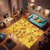 Желтый коврик-соты с пчелами Игривое ковровое украшение для детской комнаты, гостиной Милый узор с насекомыми Декоративный ковер