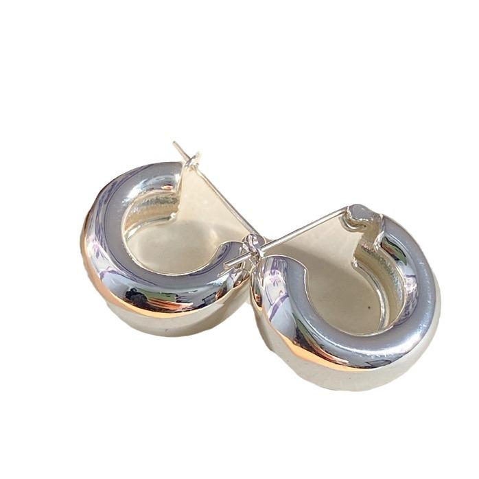 Korean Blogger Style Metal C Hoop Earrings for Women - Minimalistic and Elegant Design