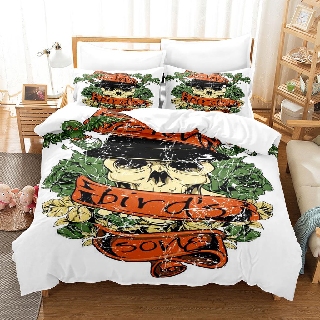 Vintage Pop Goth Reaper Skull Punk Rock Bedding Digital Printing Polyester Cotton Three-Piece Set