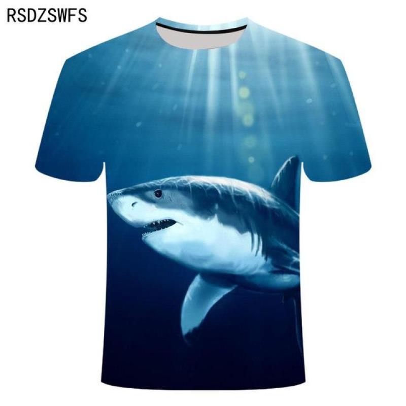 Летняя футболка в стиле хип-хоп с рукавами животных, одежда для фитнеса, модная футболка с 3D принтом акулы, мужская и женская уличная одежда для рыбалки в океане, короткая футболка с круглым вырезом