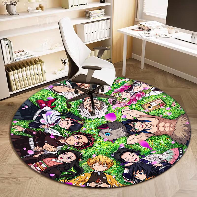 Classic Japanese-style cartoon Demon Slayer round rug, home soft decorative anti-slip yoga mat and chair mat, outdoor floor mat carpet K9