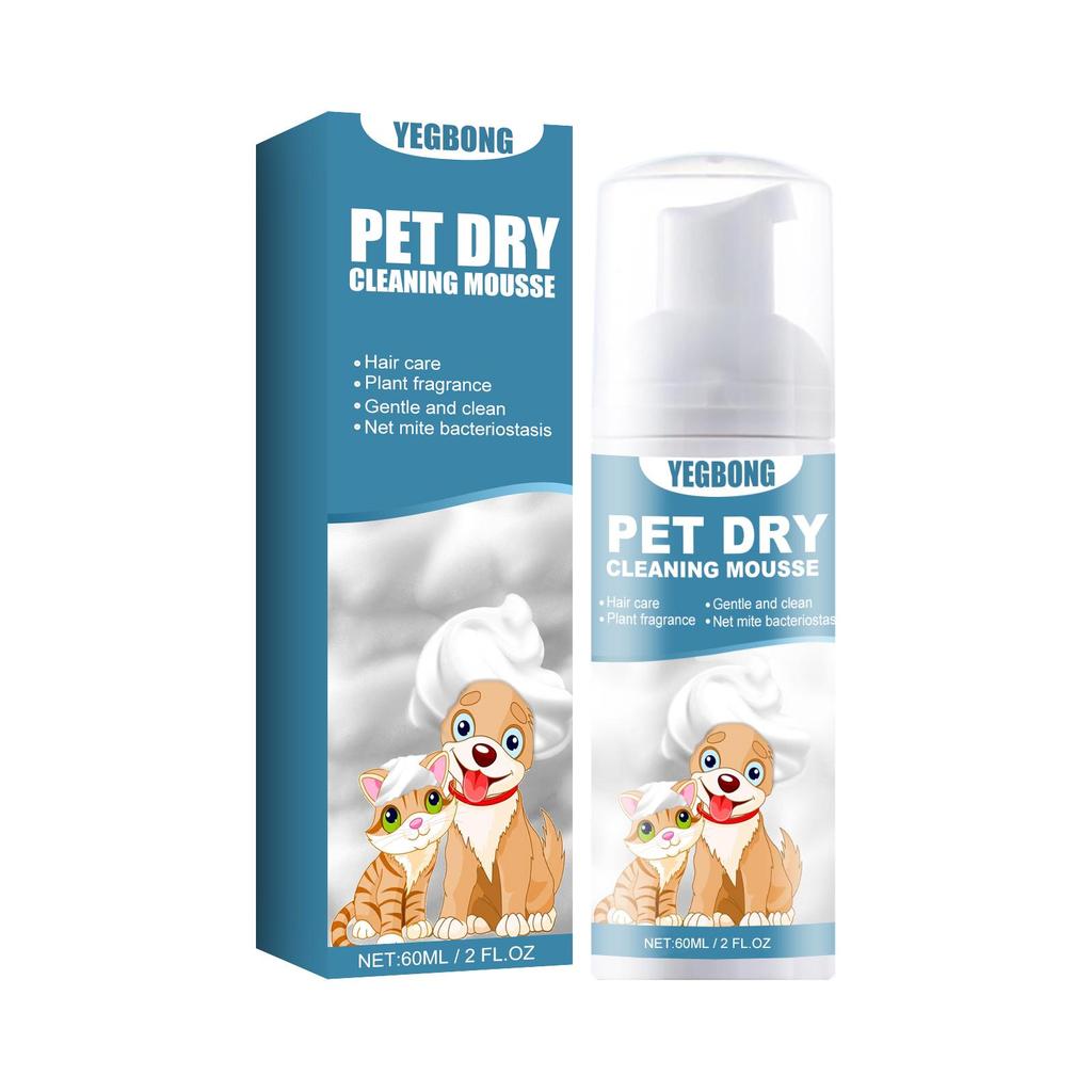 YEGBONG Pet Dry Shampoo and Bath Shampoo 60ml - No Water Needed for Cats and Dogs; Cleans, Removes Odors, and Softens Fur Mousse