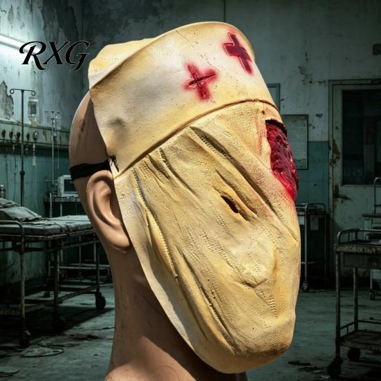 Realistic Horror Movie Prop Scary Nurse Halloween Masque, Blood Latex Full Face Elastic Masquerade Masque for Cosplay, Haunted House Prop, Party