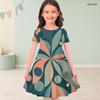 Little Girls Round Neck Short Sleeve Watercolor Printed A Line Flared Dress