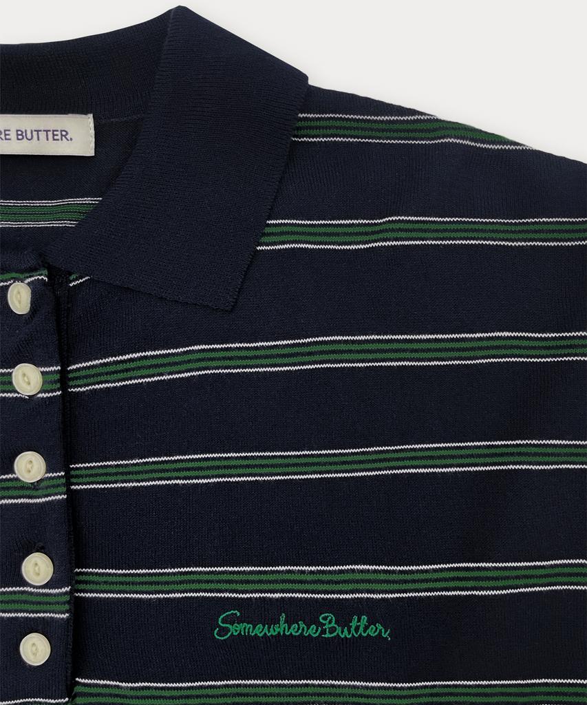 Sseomweeobeoteo Шамп Полосатый Вязаный Свитер - Темно-синий