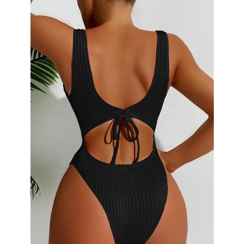 Women's Solid Color One Piece Swimsuit Summer Beach Vacation Monokini Conservative Bikini Slim Backless Swimwear 2025 New