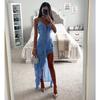 sexy suspender irregular fungus edge solid color dress