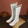 Летние сапоги Krazing Pot из микрофибры с круглым носком, модные летние сапоги с полыми украшениями, высокие сапоги до бедра