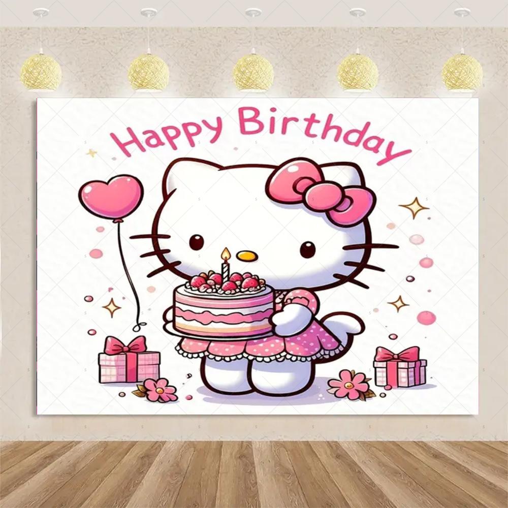 Adorable Hello Kitty Pink graffiti streets Printed Tapestry Bedroom Decoration  Celebration Background Design Holiday Party