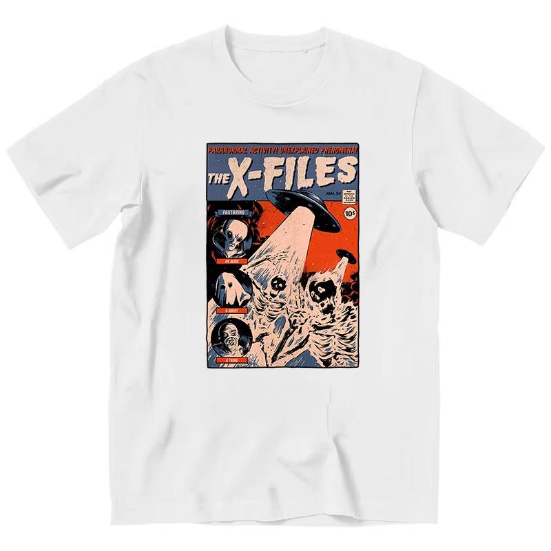 Harajuku retro XFiles movie Tshirt retro movie merchandise mens Tshirt summer new item suitable for both men and women