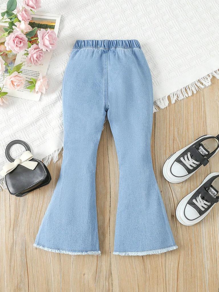 Young Girl Stretch Flare Jeans with Elastic Waist - Versatile and Relaxed Casual Style