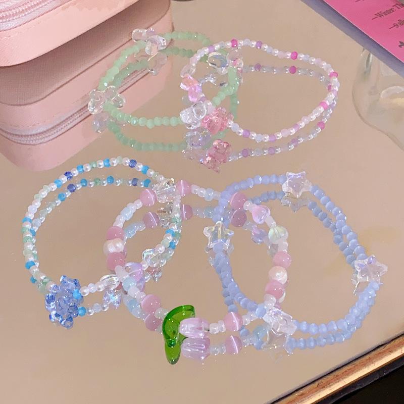 Браслет из эластичного хрусталя с подвеской в виде медведя и звезды-бабочки, глазурованный, легкая роскошь, высокое чувство стиля, милый браслет, универсальное украшение для женщин