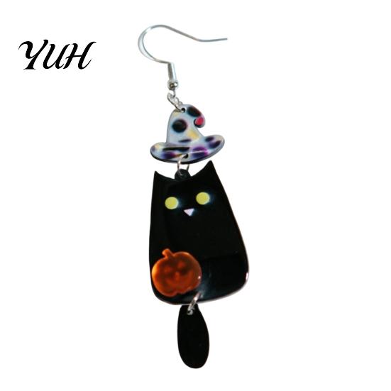 Unique Niche Gifts for Friends 1 Pair Acrylic Halloween Earrings, Black White Ghost Drop Dangle Earrings with Lightweight Daily Wear Ear Hooks
