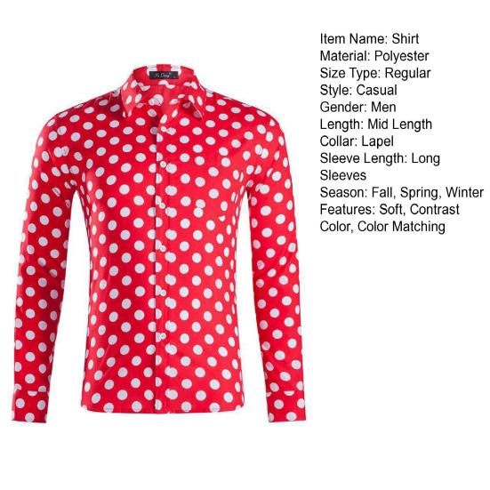 Мужская рубашка с лацканами, однобортный кардиган в горошек с длинным рукавом, облегающий мягкий дышащий топ с длинными рукавами