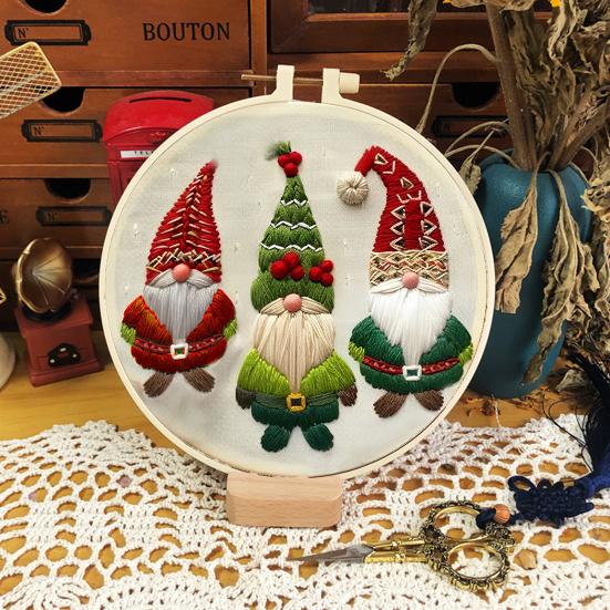 Рождественский набор для вышивания для начинающих и взрослых, набор для вышивки крестиком «Гном, рождественский домик на дереве» с пяльцами, иглами и нитками