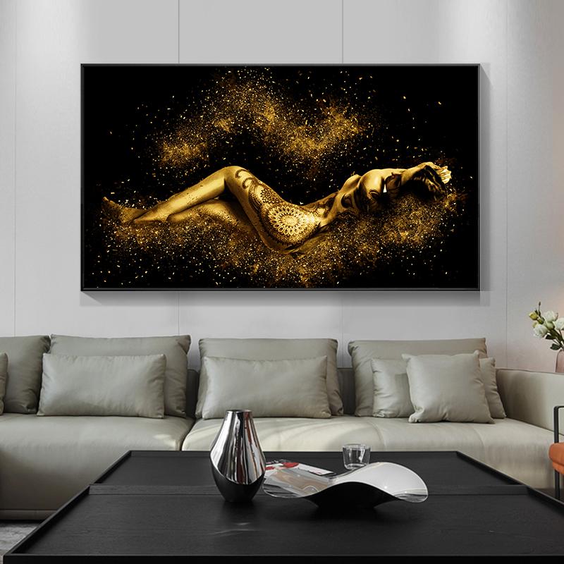 Black and Gold Abstract Sexy Nude Women Body Figure Oil Painting On Canvas Posters and Prints Wall Art Picture for Living Room