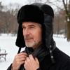 Winter PU Hat Bomber Hat Men's Outdoor Windproof Cold-Proof Ski Hat Thick Fleece Warm Cotton Hat