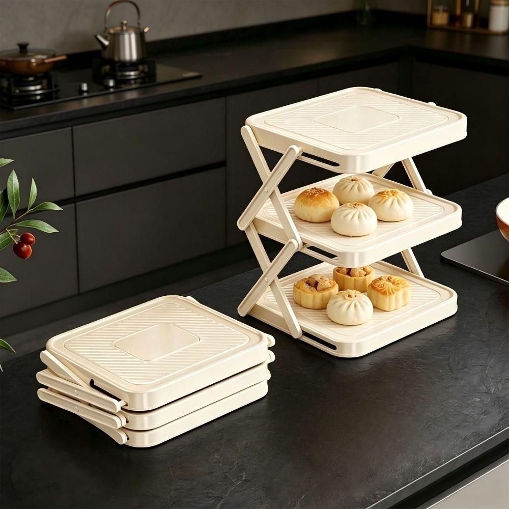 Space-Saving Prepare Dish Storage Rack 3/4-Tier Food Preparation Holder Folding Prep Tray Home Use