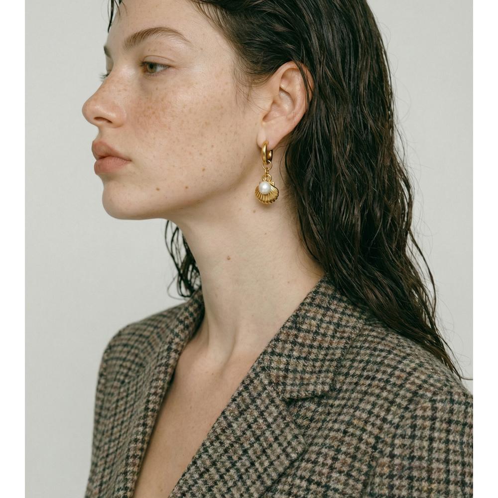 Yhpup Ocean Series Stainless Steel Natural Pearl Metal Shell Drop Hoop Earrings High Quality Charm Daily Jewelry Accessories