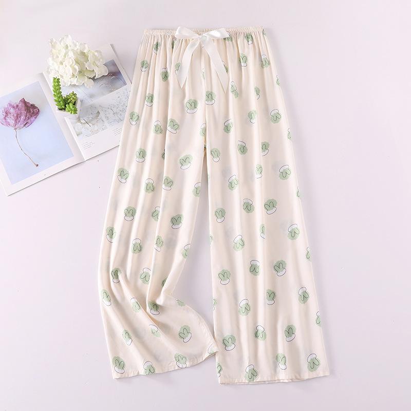 Весенние и летние тонкие домашние брюки, женские милые повседневные брюки с цветочным принтом, которые можно носить на улице, свободные домашние цельные пижамные брюки