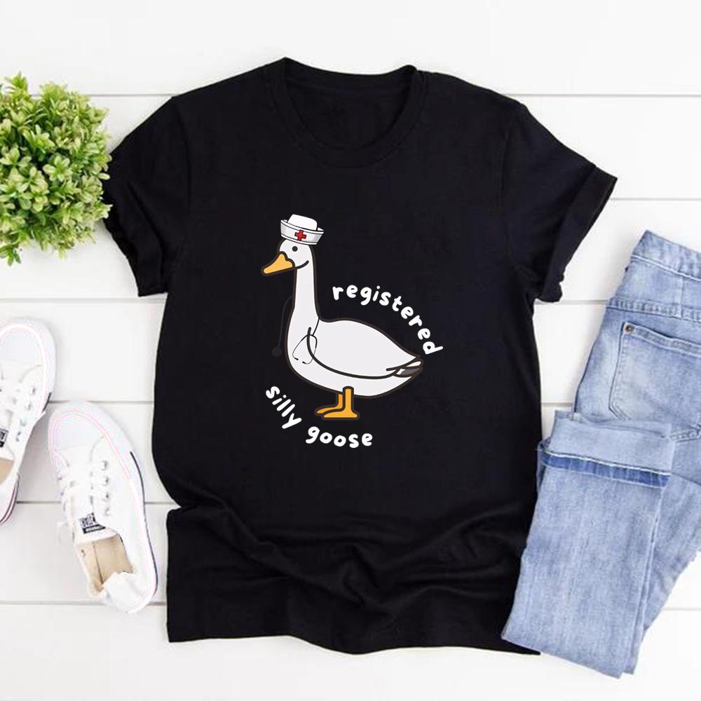 Футболка с надписью Silly Goose, футболка с надписью RN, подарок медсестре, забавная футболка Goose, женские футболки с коротким рукавом, графическая футболка, подарок на день медсестры