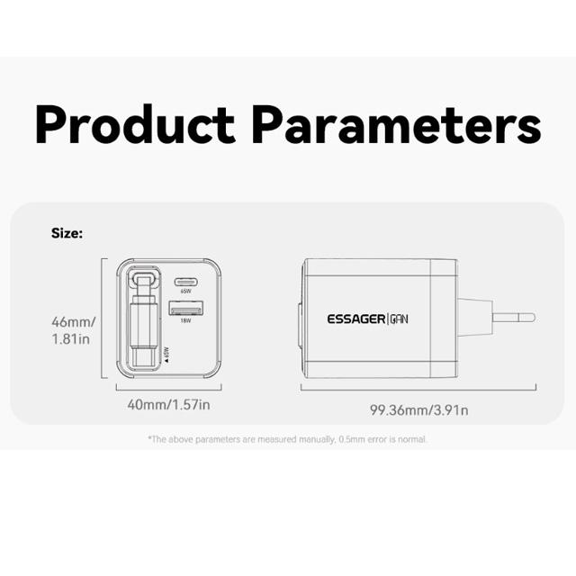 Essager 65W GaN Charger with Retractable Cable PD Fast Charging for Laptop Macbook iPhone 16 15 14 Xiaomi Type-C Phone Charger