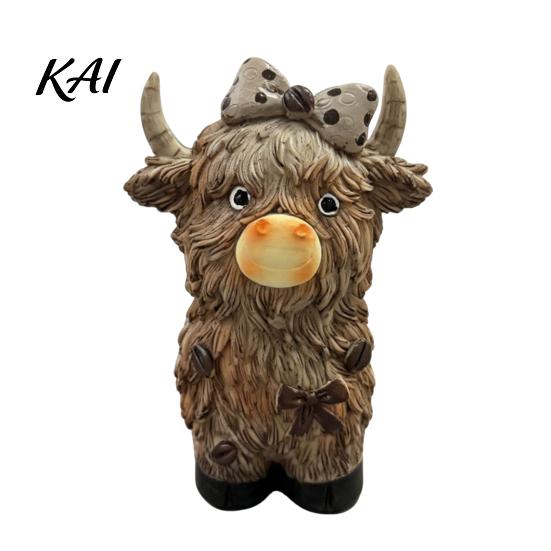 Floral Resin Cow Figurines Highland Figurine, Coffee Statue for Farmhouse Home Decor, Artistic Decorative Animal Sculptures Country Style Tabletop