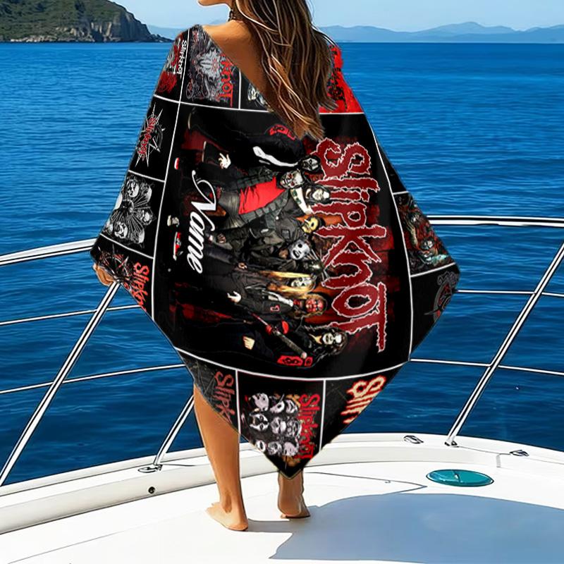 1PC Custom Name Beach Towel Metal Music Band Collage Beach Towel, Suitable for Camping, Travel, Beach Accessories, Super Absorbent, Family Gift