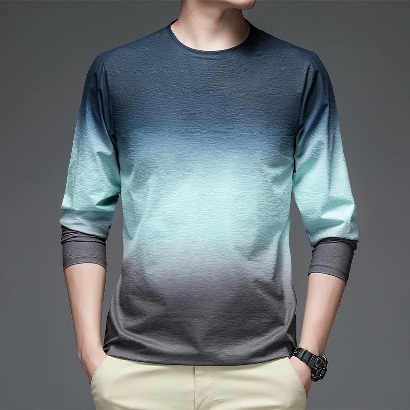 Fashion Gradient Graphic Men's T Shirts Autumn Man Clothes Crew Neck Long Sleeve T-Shirts Tops Men's T-Shirt Outdoor Pullover
