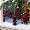 2 Pcs Velvet Christmas Ornaments Shatterproof Glitter Sequins Flocked Bell/Candy Cane/Ice Isicle Hanging Decoration for Xmas Tree Holiday Party Decor